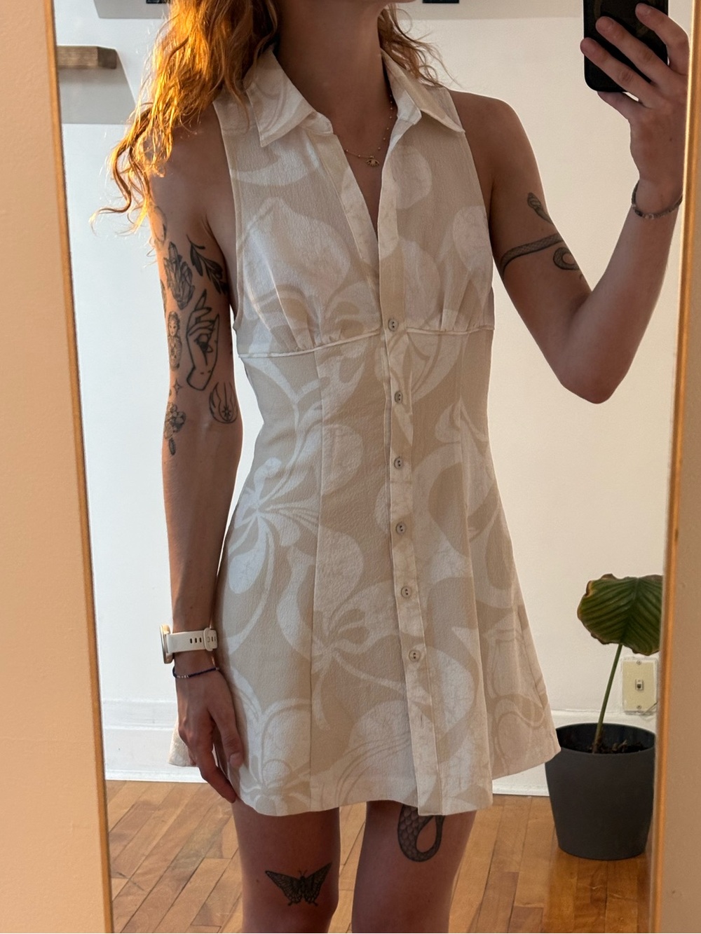 Urban Outfitters 70s Cream Sleeveless Button-Front Mini Dress